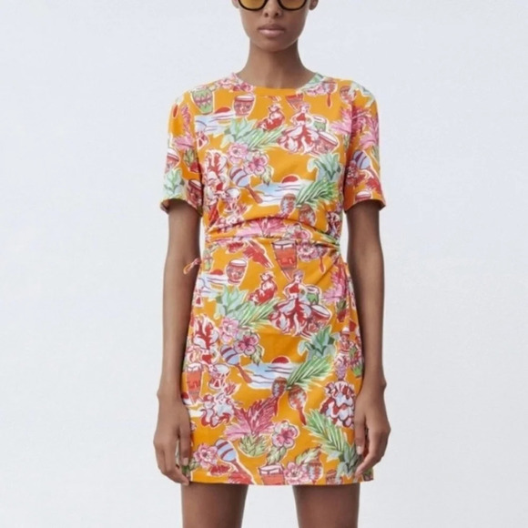 ZARA Tropical Dress with waist cutout maraca drum print 33695 - Picture 4 of 15